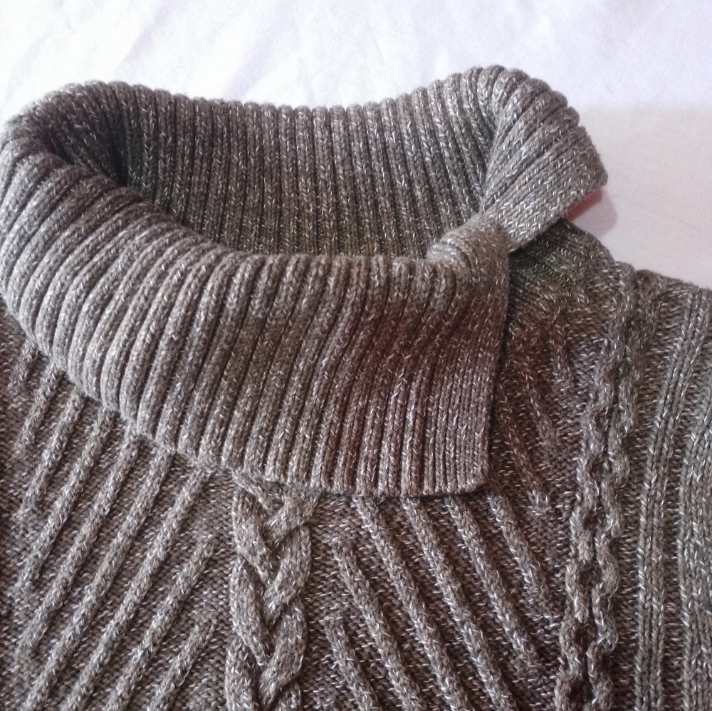 Talbot Cable Knit Sweater Split Turtleneck Heathe… - image 3